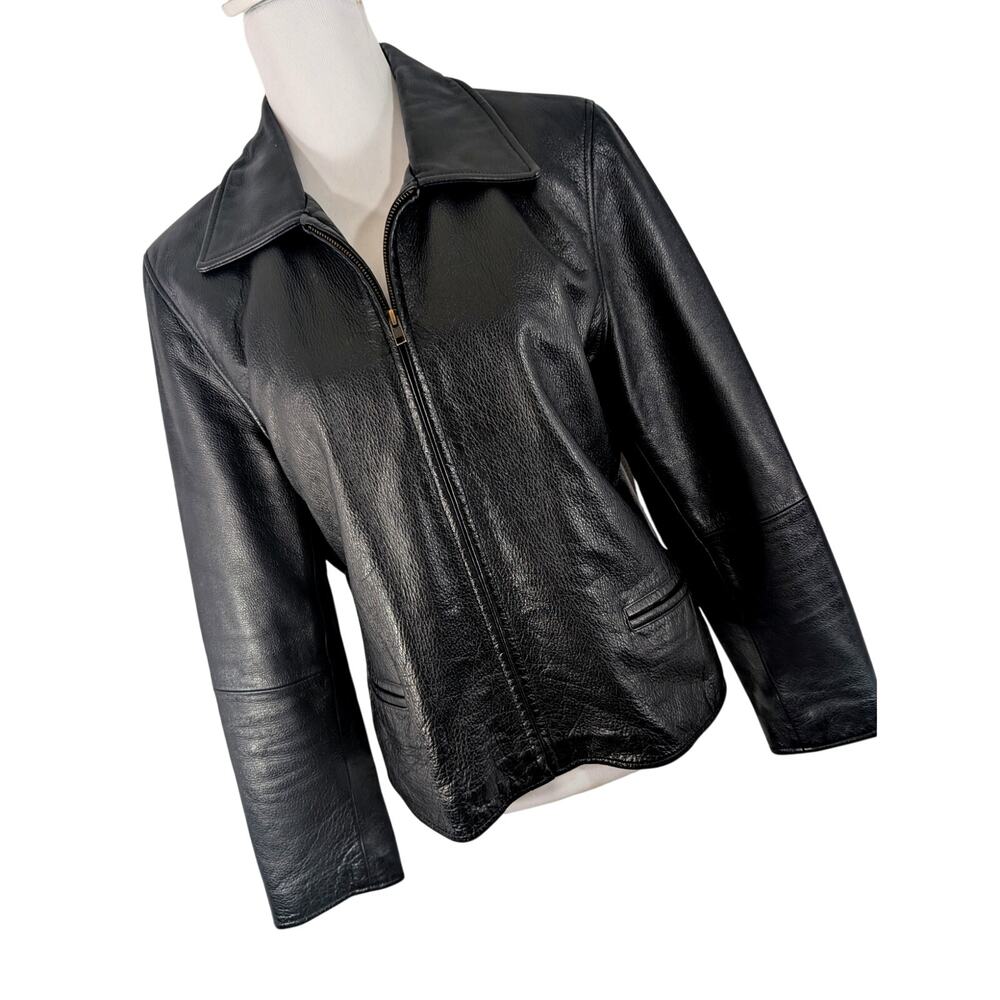 JUNCTION WEST! LUXE, HEAVY BLACK GENUINE PEBBLED LEATHER, CROPPED JACKET! SZ L